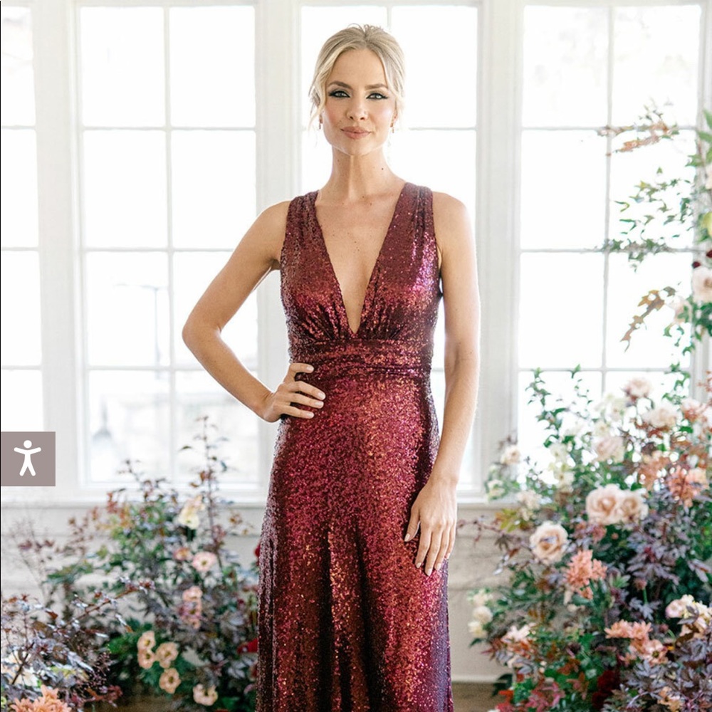 COPY - Revelry Dylan Cabernet size 6 Petite hem bridesmaids dress *altered*